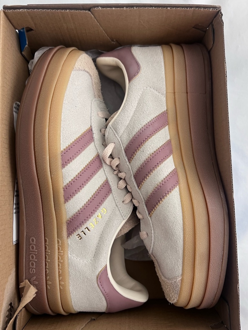 Adidas Gazelle Bold W Cream White Warm Clay Sand Strata Platform Sneakers 6.5 - Picture 6 of 7